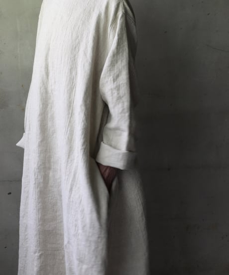klauseクロイゼ / Band collar Shirt Long Belarus Linen(綾織/中厚手)ワンピース/ kla-25008