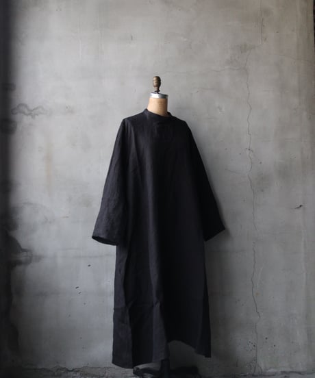 klauseクロイゼ / 天日干しTwill Linen Band Collar Shirt Long Dress/ kla-26002