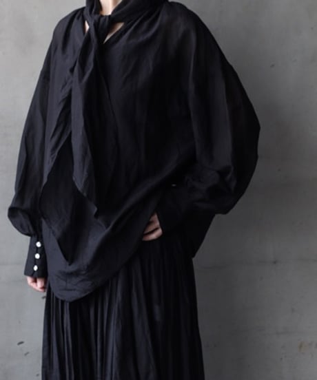 cavane キャヴァネ / Pull-over blouse with tie Silk & Cotton100ブラウス / ca-26034