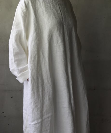 klauseクロイゼ / Band collar Shirt Long Belarus Linen(綾織/中厚手)ワンピース/ kla-25007