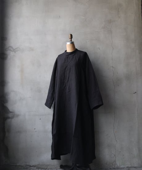 klauseクロイゼ / 天日干しTwill Linen Band Collar Shirt Long Dress/ kla-26002