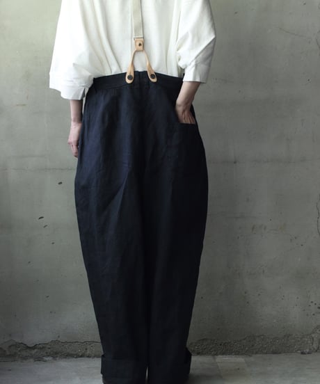 cavane キャヴァネ / Over-Tuck pants with suspender反応染め(硫化)+墨染めパンツ / ca-26078