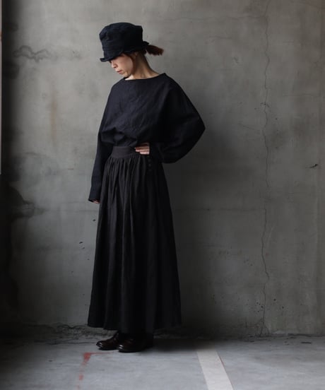 cavane キャヴァネ / Gathered skirt with side button linen100 スカート / ca-25145A