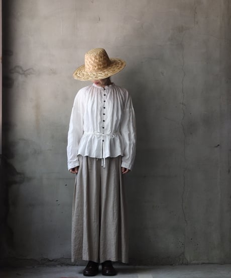 cavane キャヴァネ / Stand collar with waist drawstring blouse linen100ブラウス / ca-26059