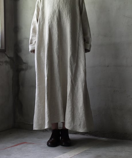 klauseクロイゼ / Band collar Shirt Long Belarus Linen(綾織/中厚手)ワンピース/ kla-25008