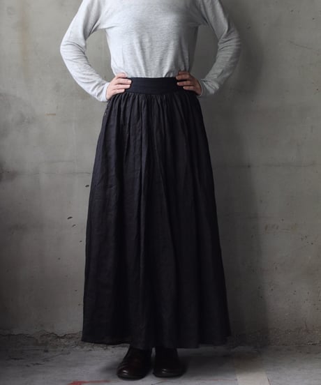cavane キャヴァネ / Gathered skirt with side button linen100 スカート / ca-25149