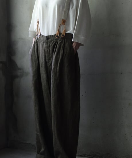 cavane キャヴァネ / Over-Tuck pants with suspender反応染め(硫化)+墨染めパンツ / ca-26079