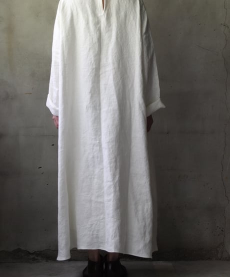 klauseクロイゼ / Band collar Shirt Long Belarus Linen(綾織/中厚手)ワンピース/ kla-25007