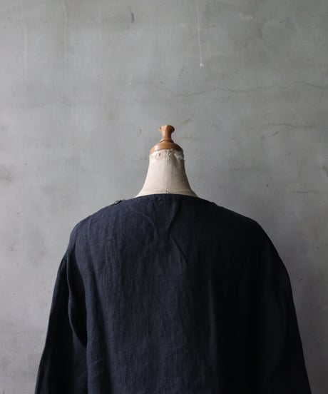 NOUSANノウザン/ Tee Long Sleeve hand woven linen cotton BK / No-26002