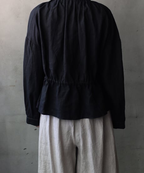 cavane キャヴァネ / Stand collar with waist drawstring blouse linen100ブラウス / ca-26060