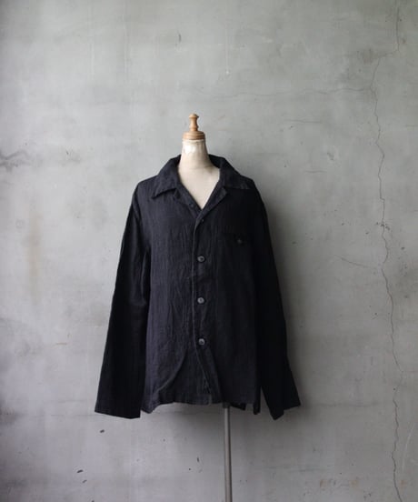NOUSANノウザン/ Open Collar Shirt silk linen BK / No-26004