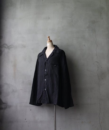 NOUSANノウザン/ Open Collar Shirt silk linen BK / No-26004