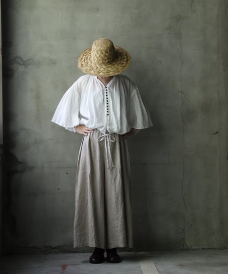 cavane キャヴァネ / Wide-sleeves with waist drawstring linen100 blouseブラウス / ca-25104