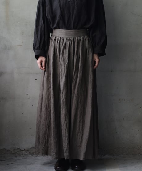 cavane キャヴァネ / Gathered skirt with side button linen100 スカート / ca-25146