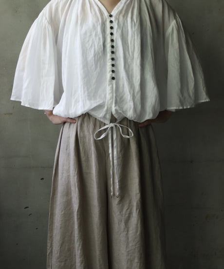 cavane キャヴァネ / Wide-sleeves with waist drawstring linen100 blouseブラウス / ca-25104