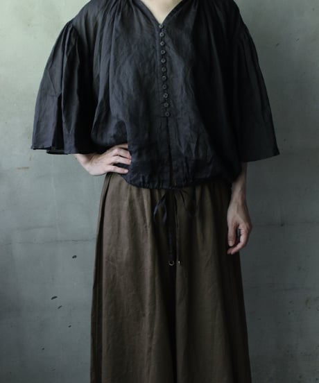 cavane キャヴァネ / Wide-sleeves with waist drawstring linen100 blouseブラウス / ca-25105