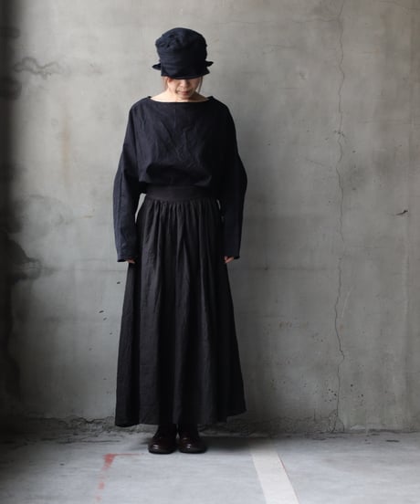 cavane キャヴァネ / Gathered skirt with side button linen100 スカート / ca-25145A