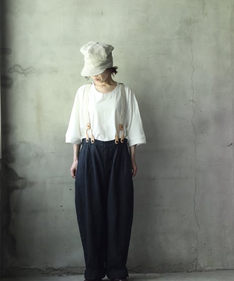 cavane キャヴァネ / Over-Tuck pants with suspender反応染め(硫化)+墨染めパンツ / ca-26078