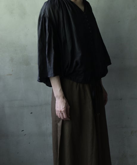 cavane キャヴァネ / Wide-sleeves with waist drawstring linen100 blouseブラウス / ca-25105