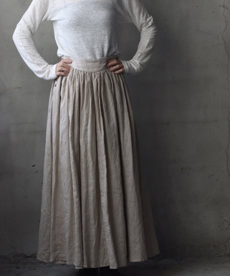 cavane キャヴァネ / Gathered skirt with side button linen100 スカート / ca-25150