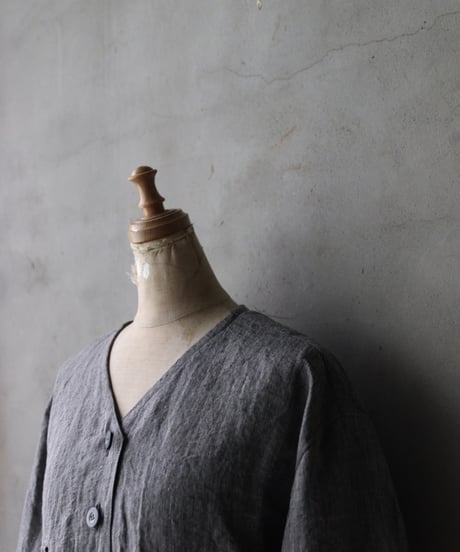 NOUSANノウザン/ Collarless Shirt linen dungaree 杢BK / No-26005