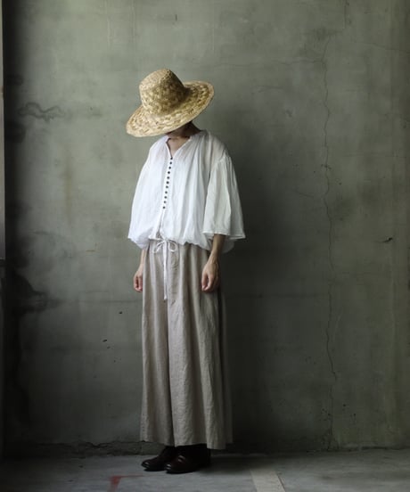 cavane キャヴァネ / Wide-sleeves with waist drawstring linen100 blouseブラウス / ca-25104