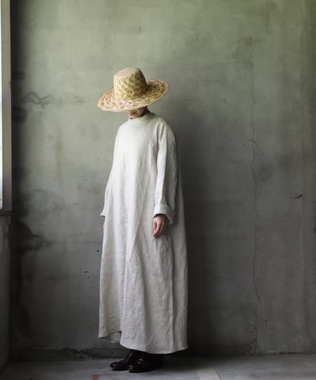 klauseクロイゼ / Band collar Shirt Long Belarus Linen(綾織/中厚手)ワンピース/ kla-25008