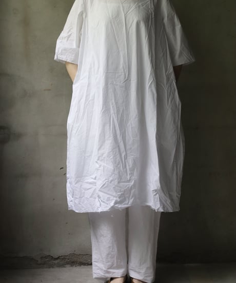SCHA シャー/ Round Neck Elbow-lenght Sleeve Dress Short " OE "-PAPER COTTON - / Sc-23010( Art#1667)