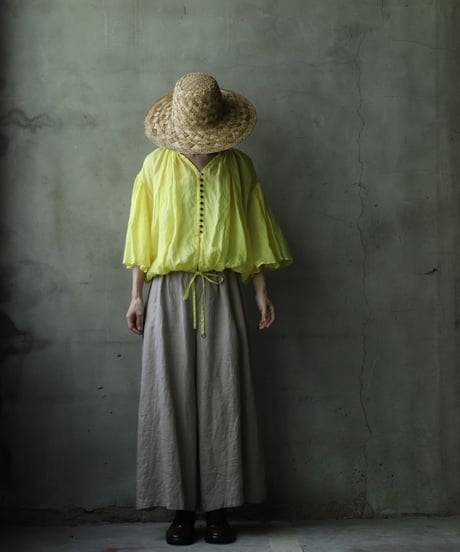 cavane キャヴァネ / Wide-sleeves with waist drawstring linen100 blouseブラウス / ca-25106