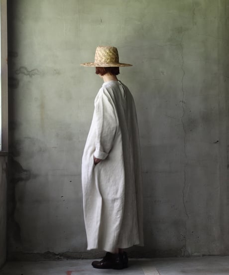 klauseクロイゼ / Band collar Shirt Long Belarus Linen(綾織/中厚手)ワンピース/ kla-25008