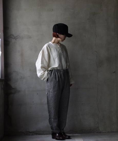 klauseクロイゼ / Linen Herring-bone Loose Fitting Tapered Trousers (ヘリンボーン) / kla-25017