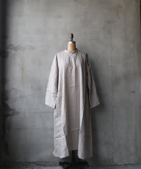 klauseクロイゼ / Belarus Linen Band Collar Shirt Long Dress/ kla-26001