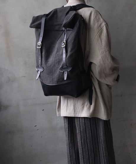 klauseクロイゼ / LEATHER BACK PACK VINTAGE SAKE BAG（酒袋・鉄媒染)/ kla-26035
