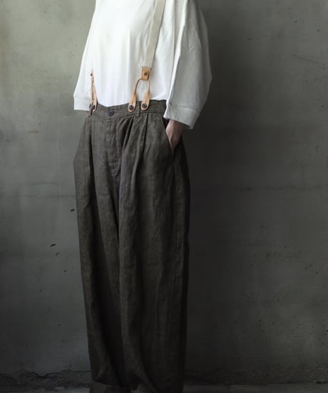 cavane キャヴァネ / Over-Tuck pants with suspender反応染め(硫化)+墨染めパンツ / ca-26079