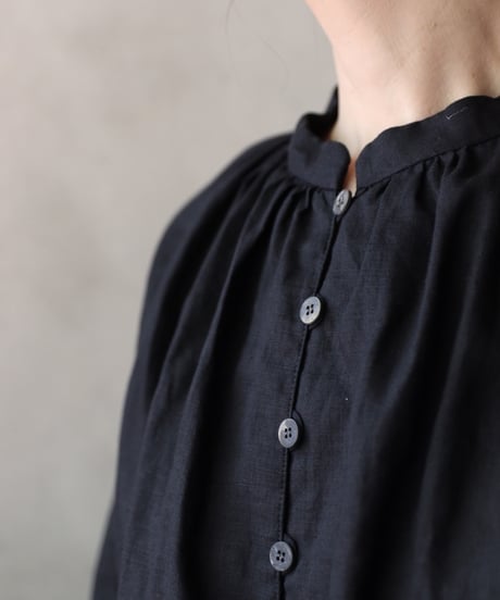 cavane キャヴァネ / Stand collar with waist drawstring blouse linen100ブラウス / ca-26060