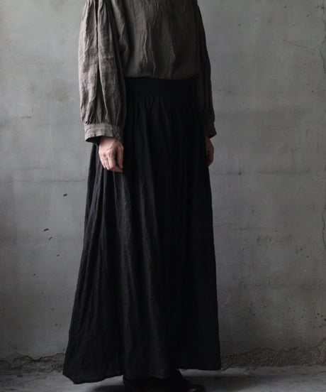 cavane キャヴァネ / Gathered skirt with side button linen100 スカート / ca-25145