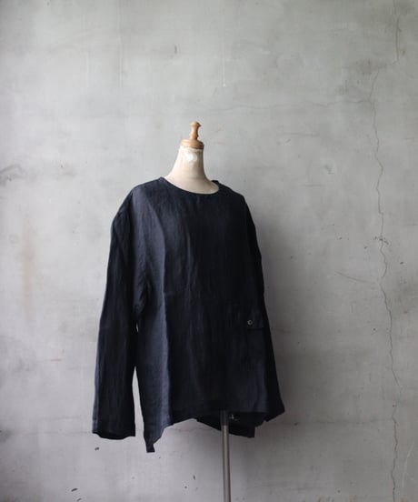 NOUSANノウザン/ Tee Long Sleeve hand woven linen cotton BK / No-26002