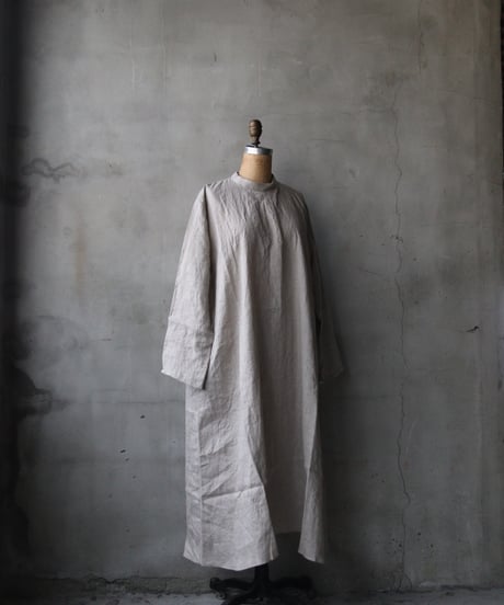 klauseクロイゼ / Belarus Linen Band Collar Shirt Long Dress/ kla-26001