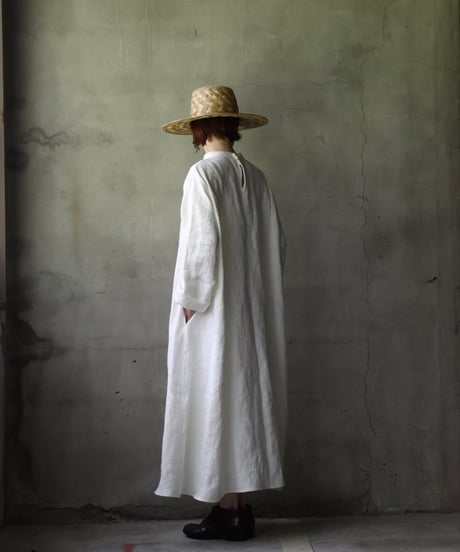 klauseクロイゼ / Band collar Shirt Long Belarus Linen(綾織/中厚手)ワンピース/ kla-25007