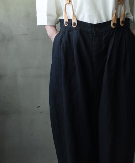 cavane キャヴァネ / Over-Tuck pants with suspender反応染め(硫化)+墨染めパンツ / ca-26078