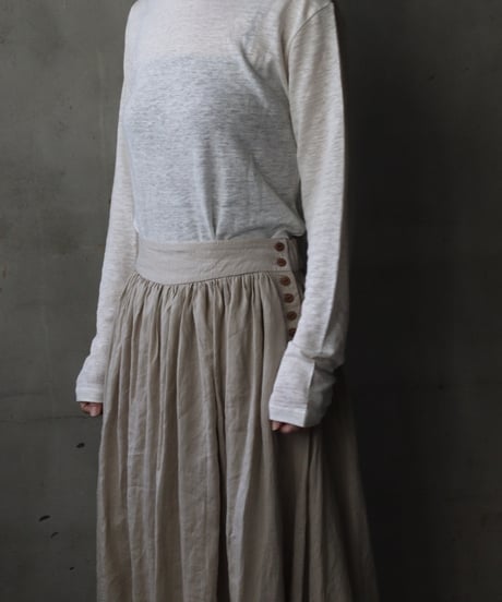 cavane キャヴァネ / Gathered skirt with side button linen100 スカート / ca-25150