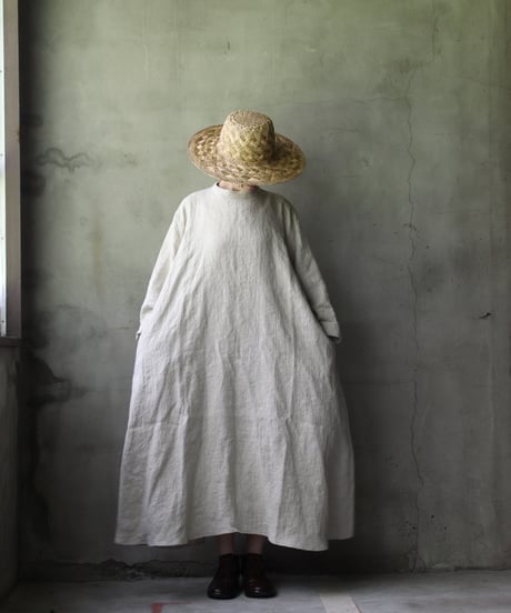 klauseクロイゼ / Band collar Shirt Long Belarus Linen(綾織/中厚手)ワンピース/ kla-25008