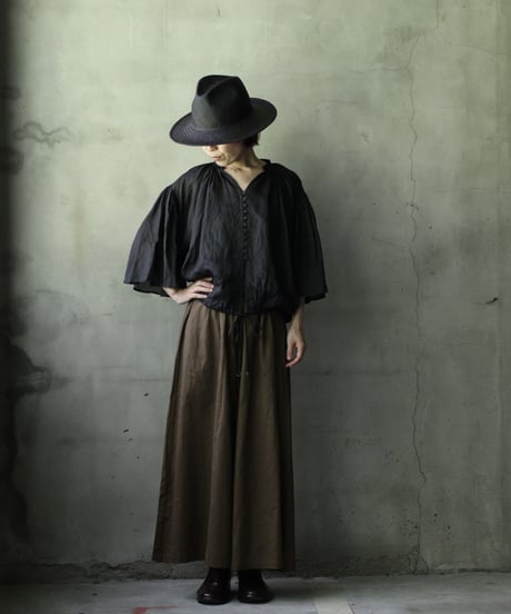 cavane キャヴァネ / Wide-sleeves with waist drawstring linen100 blouseブラウス / ca-25105