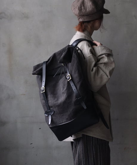 klauseクロイゼ / LEATHER BACK PACK VINTAGE SAKE BAG（酒袋・鉄媒染)/ kla-26035