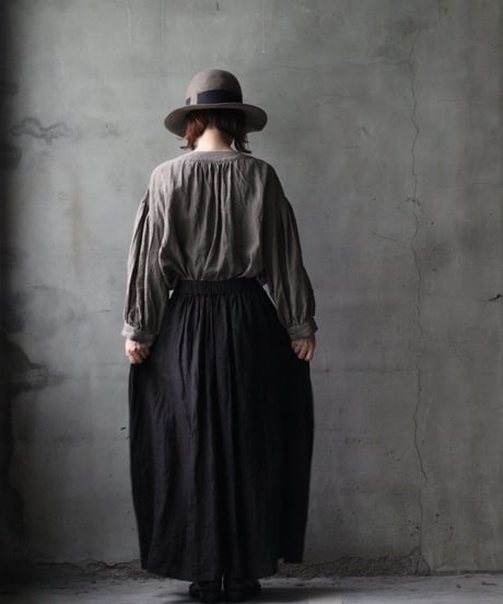 cavane キャヴァネ / Gathered skirt with side button linen100 スカート / ca-25145