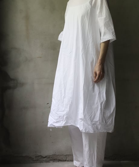 SCHA シャー/ Round Neck Elbow-lenght Sleeve Dress Short " OE "-PAPER COTTON - / Sc-23010( Art#1667)