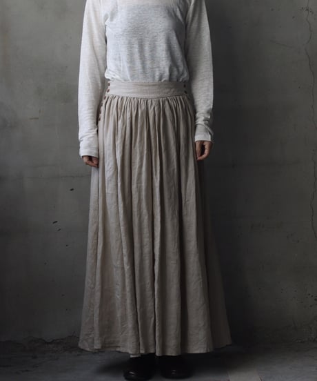 cavane キャヴァネ / Gathered skirt with side button linen100 スカート / ca-25150