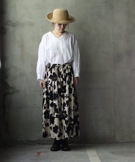 cavane キャヴァネ / Gatehered Petti Skirt Cotton&linenスカート/ ca-26071
