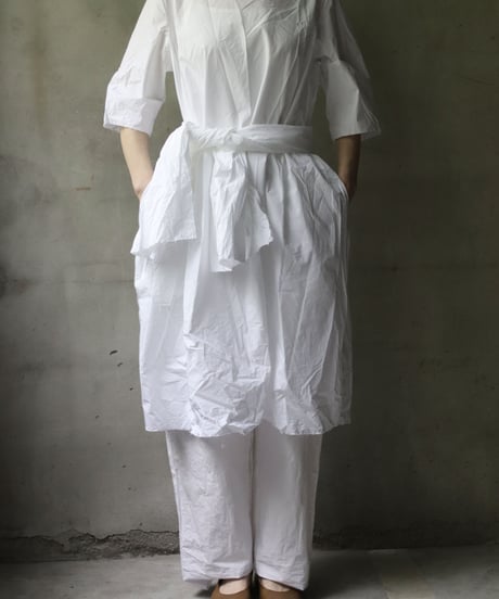 SCHA シャー/ Round Neck Elbow-lenght Sleeve Dress Short " OE "-PAPER COTTON - / Sc-23010( Art#1667)