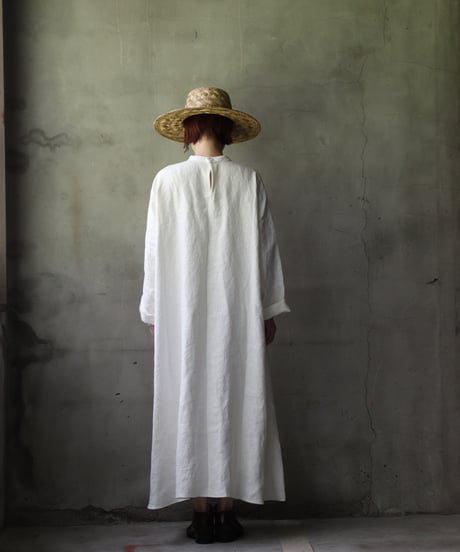 klauseクロイゼ / Band collar Shirt Long Belarus Linen(綾織/中厚手)ワンピース/ kla-25007